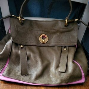 Olive and Pink Leather Women's Bag